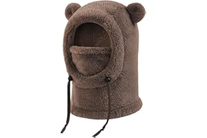 DRESHOW Dzieci Termiczna Wiatroodporna Kominiarka Zimowa Czapka z Kapturem i Ocieplaczem na Szyję z Uroczymi Uszami Misia dla Chłopców i Dziewczynek na Rower łyżwy i Wędrówki dla 3-10 Lat