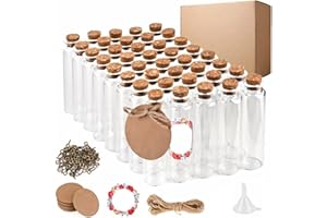 MAOOY Mini Glasflaschen 20ml, 40 Stück Reagenzglas mit Korken 22 X 85mm, Kleine Flaschen zum Befüllen, Als Deko Hochzeits Party, mit Hanfseil, Trichter, Schrauben, Aufkleber, Etikett