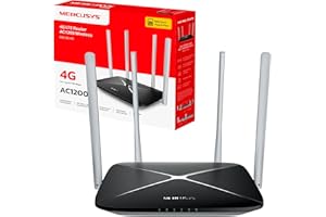 Mercusys MB135-4G Router WiFi con Sim, 4G LTE Cat4 AC1200Mbps, 4 Antenne Ad Alto Guadagno, 1 Porta LAN/WAN + 3 Porte LAN, OpenVPN, PPTP Server, WAN Backup, Parental/LED Control, SMS, APP, Plug & Play