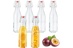 BUCOMTU Lot de 6 Bouteille en Verre 500ml avec Bouchon Mécanique, Bouteille en Verre Avec Bouchon,Pour Remplissage, Sirops, Boissons, Huiles Alimentaires, Vinaigres Aromatisés (Lot de 6-500ml)