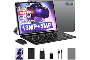 Biegedy WOZIFAN Tablette 10 Pouces Android Tablette，2.0 GHz Octa-Core 6GB RAM + 128GB ROM (TF 1TB)，8000mAh/5GWiFi/Bluetooth 5.0/GMS/13MP+5MP/1280 * 800, Tablette Tactile Clavier et Souris-Gris