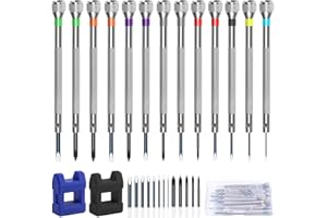 Anruyi 13Pcs Watch Screwdriver Set, Watchmakers Precision Screwdrivers Set for Watch Eyeglasses Clocks Jewelry Repair, with 13Pcs Replacement Heads + 2Pcs Magnetizer