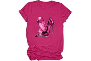 QIUhhpuy Cancer du Sein Octobre Rose T-Shirt Femme, Ruban Rose de Sensibilisation au Cancer du Sein d'Octobre T-Shirt, T-Shirt Femme Grande Taille Sexy Tee Shirt Femme