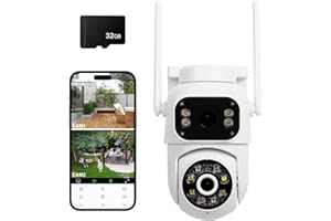 IRIDSMOLE Dual-Lens Security Camera Outdoor, 2K PTZ WiFi CCTV Camera with 32G SD Card, 360°View, Auto-Tracking, Color Night Vision, Two-Way Audio, Siren & Spotlight, IP66 Weatherproof CCTV for Home Security