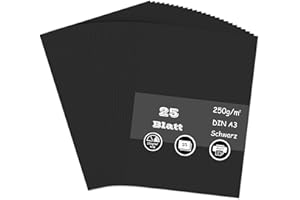 AZVIEY 25 Blatt Tonpapier Schwarz, 250g/m² Tonkarton - DIN A3 Bastelkarton für Malen Kartenherstellung Einladungen Scrapbook Basteln