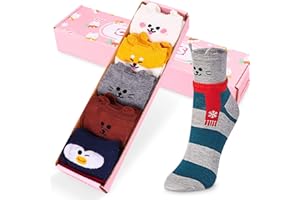 Cosyres Pack de 5 Calcetines Mujer Animales Algodon, Calcetines Divertidos Invierno