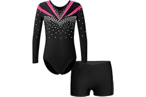 FEESHOW Mädchen Kinder Gymnastikanzug Ballett Gymnastikbody Turntrikot Gymnastikhose Shorts Sport Tanzoutfit Athletic Wettkampf Trainingsanzüge