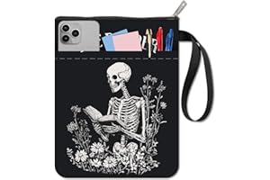 CRASPIRE Copertina per Libro A Forma di Teschio Custodia per Libro di Halloween in Tessuto Lavabile Impermeabile per Feste Quaderno con Scheletro Spettrale Tasca Protettiva con Cerniera e Tasca Extra