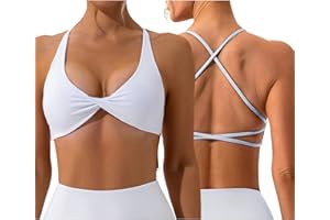 Vertvie Women's Backless Sports Bra Gym Yoga Cross Back Strappy Sports Bra Padded Open Back Low Impact Fitness Workout Crop Tank Tops