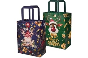 BIULDPY 2 bolsas grandes de regalo navideñas, reutilizables, de tela no tejida, con estampado de alce y Papá Noel para envolver regalos