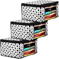 Fun Homes Polka Dots Printed 3 Pieces Non Woven Fabric Saree Cover/Clothes Organiser for Wardrobe Set with Transparent…