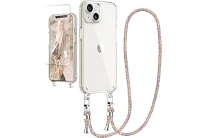 Ciciber Handykette Hülle für iPhone 14 Handyhülle mit Band und Schutzfolie, Transparent Case mit Schnur zum Umhängen Kordel Necklace Hülle Schutzhülle für iPhone 14 6.1", Regenbogen