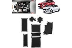 BSTW Compatibile con Peugeot 208 E-208 2020-2024 2025 (Automatico) Tappetini Antiscivolo per Peugeot 208 Tappetini in Gomma per Console Centrale, Porta Bicchieri, Scanalatura Porta (Bianco)