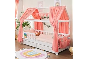 ALAVYA HOME® 3-tlg Hausbett Deko Set mit 2 Stück Betthimmel I 1 Stück Wimpelkette 300cm cm lang für Kinderbett Kinderzimmer I 100% Bio-Musselin Baumwolle I GOTS-Zertifiziert I 125 x 350 cm I Rosa