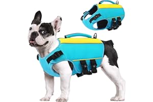 AOFITEE Ripstop Hunde Rettungsweste für Kleine Mittel Große Hunde, Reflektierend Schwimmweste Hund für Schwimmen Bootfahren, Einstellbar Hundeschwimmwestemit Rettungsgriff und überragendem Auftrieb