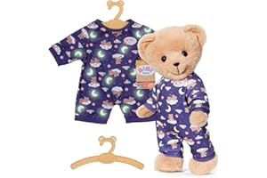 BABY Born Teddy Schlafanzug, leuchtet im Dunkeln, Puppenschlafanzug für 43 cm Puppen und Teddy, 836484 Zapf Creation, Weiß mit Monden