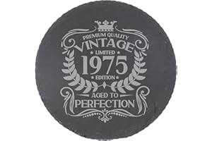 ALWAYS LOOKING GOOD 50th Birthday Gift for Men Vintage 1975 Aged to Perfection Engraved Slate Coaster Present for 50 Year Old Etched Natural Slate Placemat (Round Slate)