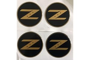 SCOOBY DESIGNS 350Z 370Z Z LOGO ALLOY WHEEL CENTRE DOMED STICKERS X4 BLACK GOLD (60MM)