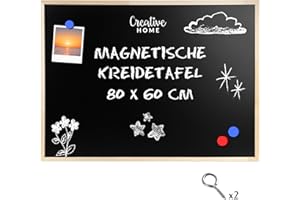 ‎CREATIVE HOME Creative Home Magnettafel Schwarz Kreidetafel Magnetisch 80 × 60 cm (+-2 cm) | Tafel mit Kiefernholzrahmen | Schreibtafel Für Zuhause, Büro, Schule | Hergestellt in der EU | 2 Haken zum Aufhängen