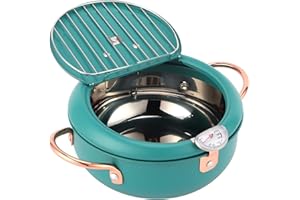 LetCart Japanese Deep Fryer Pot, Stainless Steel Tempura Deep Fryer Pot, Lid and Oil Drip Drainer Rack, Deep Frying Pot for Kitchen Cooking (20.5x11.3cm)