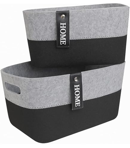 Corbeille Feutre Design Lot De 2 Paniers D'escalier ZOFUN - 42x42x25cm - Feutre Avec Poignées Cuir - Forme L Paniers Escalier Rangement