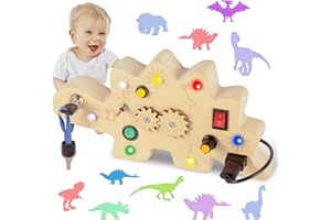 Hereneer Busy Board Giochi in Legno, Montessori LED Busy Board, Lavagna Montessori con Luce a LED, Activity Board Giocattolo Educativo Sensoriale Viaggio Montessori Giocattoli per Bambini 1 2 3 Anni