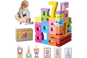 YXtecd Wooden Number Building Blocks, Number Blocks Friends of Ten, Friends of Ten Blocks, 1-10 Balance Wooden Digit Blocks(20 Blocks & 15 Cards)