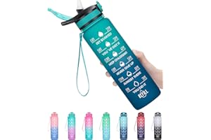 MEITAGIE Motivational Water Bottles 1L / 2.2L with Time Marker & Straw, Large Fitness Sports Bottle, Leak-proof BPA Free for Travel Gym