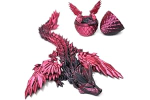 DUOCIYUAN 3D Printed Dragon in Egg, Full Articulated Crystal Dragon with Egg 3D Printed Fidget Toy Gifts for Kids and Adults for Christmas, Easter, Birthdays, Fun Desk Décor (Black Red Pterosaur)