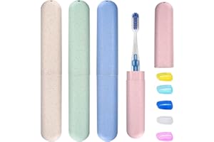 QHFlashbuy 4 Stück Zahnbürsten Etui,Tragbare Zahnbürstenhülle mit 5 Stück Zahnbürstenhülle,Reise Zahnbürste Schutzhülle Zahnbürstenbox für Reisen,Familie