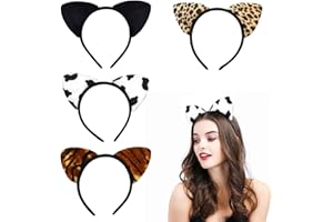 VIKSAUN 4 PCS Serre-tête Oreilles de Chat en peluche, léopard, Rayures de tigre, Vache Oreilles Pour Enfants Femmes Décorations De Fête La Vie Quotidienne Cosplay (4 Pcs))