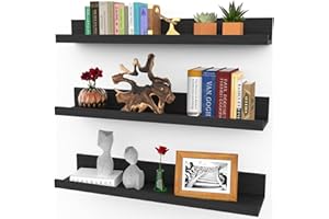 Icona Bay 24 Inch (61 cm) Floating Shelves for Wall, Set of 3 in Ebony Black, Modern Rustic Style, Wall Mounted Display Shelves, Picture Ledges