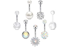 Funseedrr 7pcs Piercing Ombligo 14G 10mm Acero Quirúrgico Barra Barbells Ópalo Perla CZ Retainer Cuerpo Piercing Joyas Mujeres