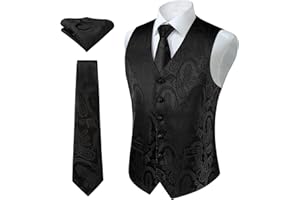 Enlision Chaleco y corbata floral jacquard paisley para hombre y traje de chaleco cuadrado