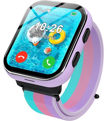 PTHTECHUS 4G Smartwatch voor kinderen, videogesprek, klok, wifi, bluetooth GPS, anti-verlies, waterdicht IP67, wekker SOS, MP3 voor het klokspel voor kinderen van 7 tot 15 jaar, roze