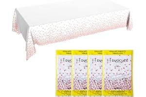 DUOCUTE 4 Pezzi Tovaglia per Feste Oro Rosa per Tavolo Rettangolare, Copritavolo di Compleanno con Coriandoli a Pois in Oro Rosa per Compleanno, Matrimoni, Baby Shower, Addio al nubilato, 137 cm x 274 cm