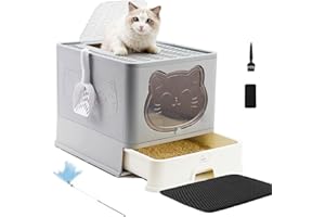 HelloMiao Vasino per Gatti Chiuso Completo con Coperchio - Lettiera per Gatti di Grandi Dimensioni con Neutralizzatore di Odori, Sistema a Cassetto e Pieghevole, Include Paletta Pratica per la Sabbia