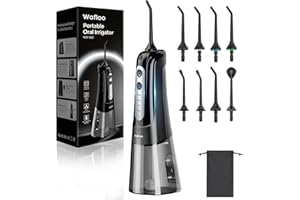 WAFLOO Hydropulseur Dentaire, avec 8 Embouts Jet, Réservoir 300ML, Irrigateur Oral Portable avec 4 Modes, Étanchéité IPX7, Rechargeable, Nettoyage Dentaire pour Adultes à Domicile et en Voyage