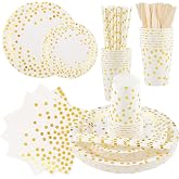 Vexillic Party Tableware, 200 Pieces Dots Set of Plates and Cutlery, Cardboard Cutlery Cups and Napkins for Birthdays, Annive