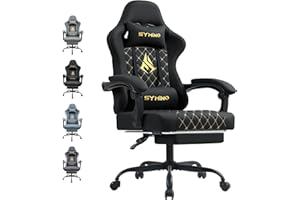 Symino Gaming Chair with Footrest, Ergonomic Computer Chair with Lumbar Support, Head Rest, PC Chair for Adults, PU Leather Game Chairs, Adjustable Swivel Task Chairs, Black