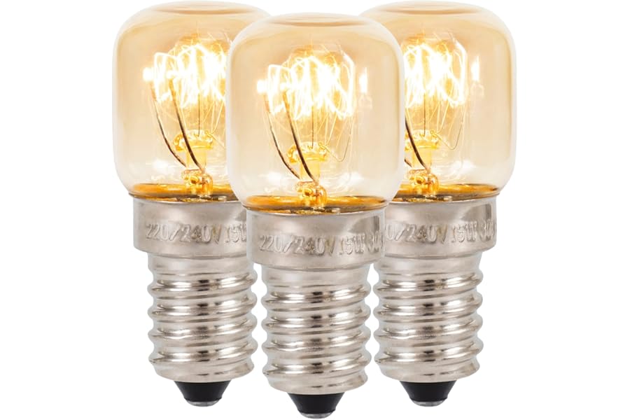 Klass Home (3 Pack) Salt Lamp Bulb | Oven | Fridge | Small Screw E14 15W <300°C Dimmable Incandescent Bulbs Pygmy for Oven Light | Himalayan Salt Lamp Light | Lava Lamp