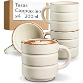 Cosumy Set of Coffee Cups with Milk Beige - 4x 200ml - Cappuccino Cup | Stackable Mugs with Handle - Thick Ceramic Keeps Coff