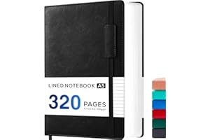 NIRMIRO Notizbuch A5 Liniert, Hardcover Bullet Journal Tagebuch aus Leder für Erwachsene Frauen Männer Arbeit Büro Schule, 320-seitiger Dickem Papier Notizblock, 14 x 21 cm, Schwarz