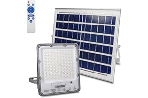 EXTRASTAR Foco Proyector LED Solar 200W con Mando a Distancia, Luz Blanca Fría 6500K, Resistente al Agua IP67, para Exterior, Jardín, Patio, 1Pc