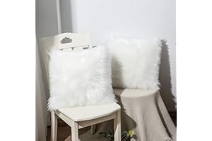 OYIMUA Poszewka ze Sztucznego futra 45x45 zestaw 2 - Poduszka Dekoracyjna na Sofę - Poszewki dekoracyjne na Poduszkę do salonu - Poduszka Lędźwiowa - Puszysta Poszewka na Poduszkę Biały