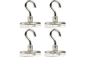 ‎MAGNET-KAUF [4 Stück] Magnethaken - Neodym Magnet Haken - 42mm - 70 KG extra Stark -Topfmagnet mit Gewinde M6- Magnethalter mit Haken zum aufhängen - Runde Flachgreifer