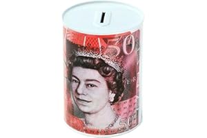 MEA Pound Notes Design Money Box Tin £5, £10, £20, £50 GBP | Savings Cash Tin for Kids & Adults | Piggy Bank with UK Banknote Print | Multicolour & Size Cash Storage (£50 Design, Large)