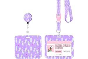 Nurse By Aqos | Porta Badge Da Collo - Cordino Porta Badge da Collo | Porta Tesserino Da Collo - Porta Distintivo Da collo | Porta Cartellino Lavoro - Orizzontale (Lilla)