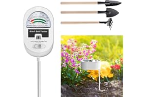 Vakdon Testeur de Sol 4 en 1, Soil Tester pour Humidité/Lumière/Nutriments/pH avec 3 Mini Outils de Jardinage pour Le Jardin, Le Gazon, l'agriculture (Batteries Non Incluses)