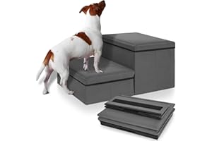 OUUTMEE Schody dla zwierząt domowych, 2 stopnie, składane z miejscem do przechowywania, łóżko do łóżek, sof, schodów dla starych kotów, psów, maksymalna nośność 30 kg, kolor szary